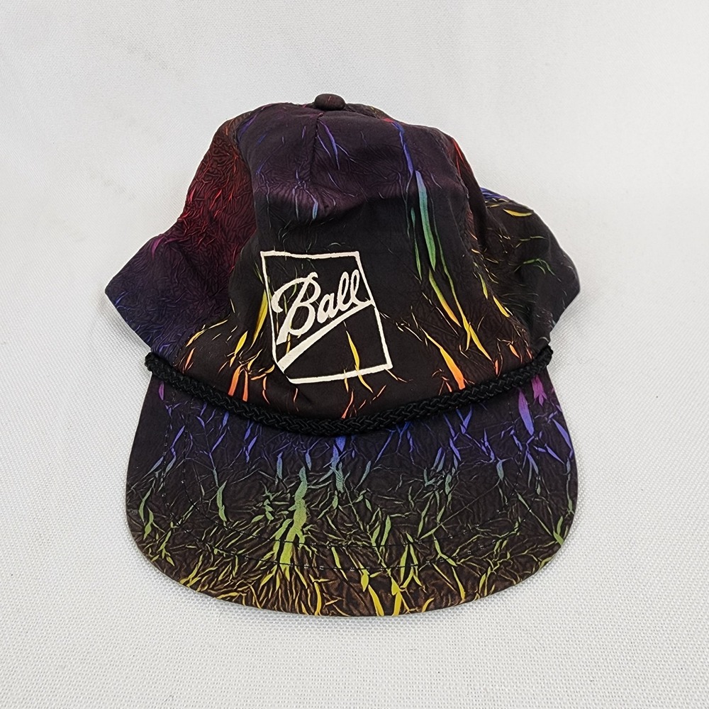 Vintage 90's Colorful Rainbow Crinkle Ball Brand Logo Snapback Hat Summer Retro